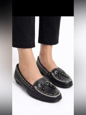 Cole Haan Black Loafers with White Stitching